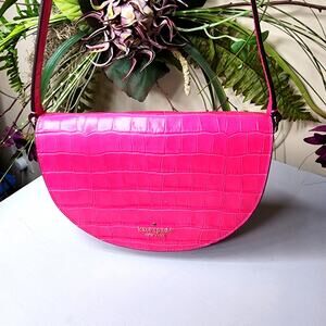 Kate Spade Pink K9490 Luna Croco Embossed Leather Crescent Crossbody Bag New